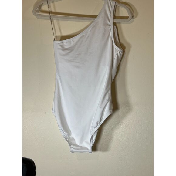 White One Shoulder Ring Detail Swimsuit Modern Classic Chic Summer - Size‎ 8 - Picture 4 of 4